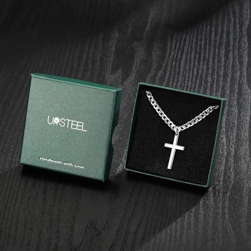 Ursteel 925 Sterling Silver Cross Necklace for Men & Women