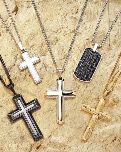 Boston Bay Diamonds Men's Cross Pendant Necklace, 316L Stainless Steel, 24" Curb Chain