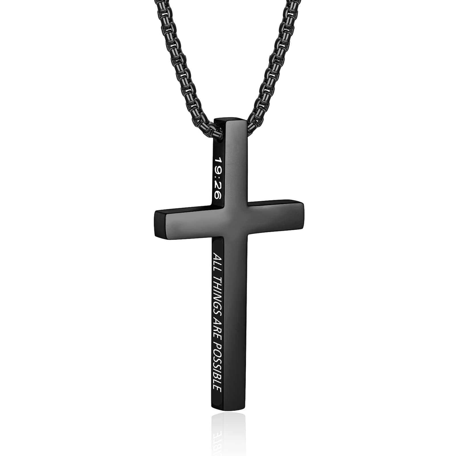 ZRAY Men's Inspirational Stainless Steel Cross Pendant Necklace 22+2inch Christian Jewelry