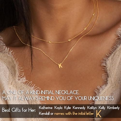 Poxtex Initial Necklaces for Women - 14K Gold Plated Dainty Pendant Choker Necklace
