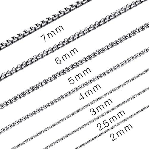 SANNYRA Men's Silver Stainless Steel Chains & Dog Tag Necklaces, 1-7mm Roles, 8-36 inches
