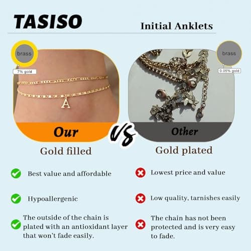 Tasiso Women's Waterproof 14K Gold Filled Anklet Jewelry