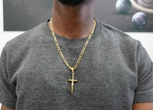 ADORATO JEWELRY 18K Gold Small Cross Pendant Necklace Cuban Link Diamond Cut