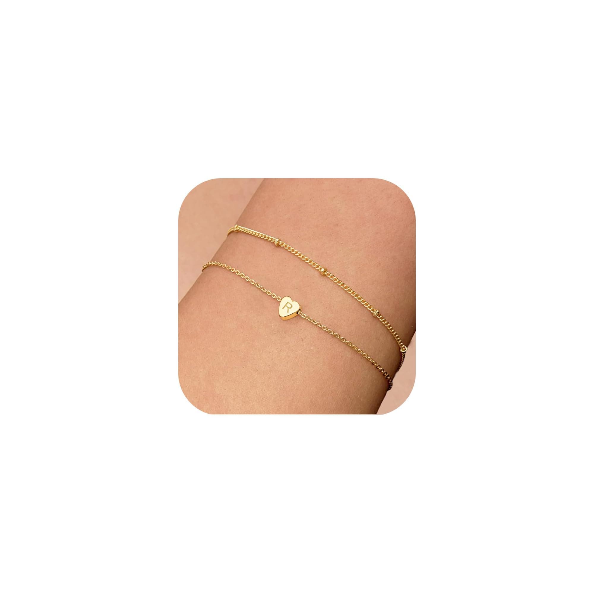 GIFT4U Gold Plated Initial A-Z Heart Bracelet for Women