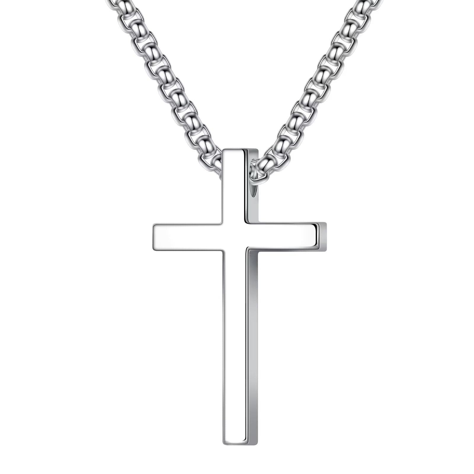18K White Gold Plated Stainless Steel Cross Necklace for Men and Women