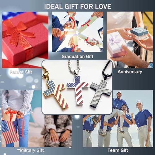 Ironkoi Men's 18+2 Inch Stainless Steel American Flag Cross Necklace with Bible Verse - Christian Gift