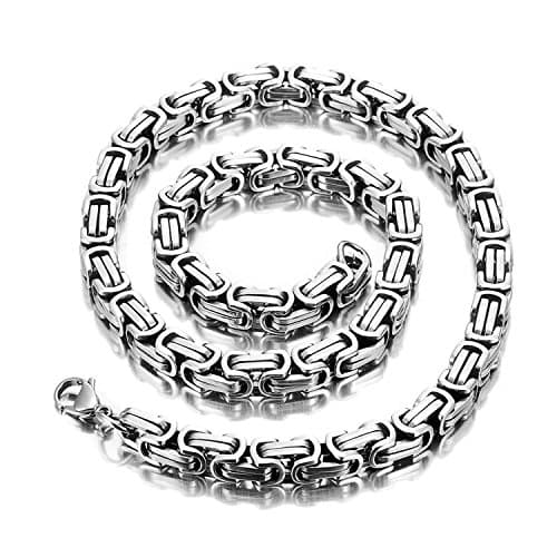 Stylish Mechanical Men's Necklace, Stainless Steel Silver Chain, 6mm Width