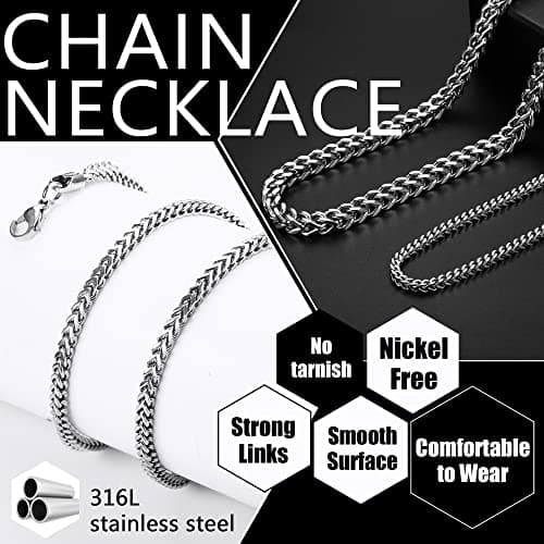 FIBO STEEL 3-6mm Curb Chain Necklace - Biker Punk Style Silver Black Gold Tone