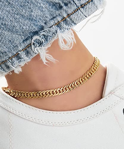 Barzel 18K Gold Plated Women's Rambo Cuban Anklet, 10 Inches - Brazil