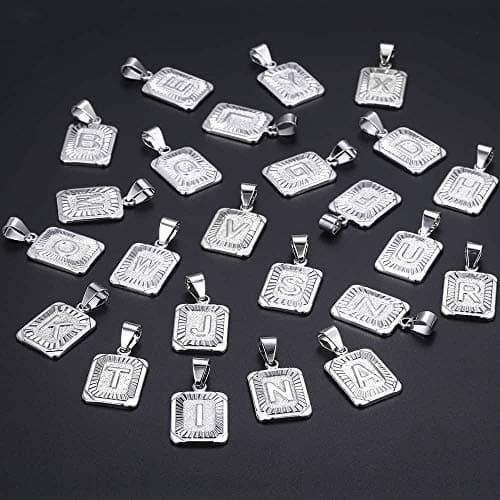 Trendsmax Initial Pendant Necklace Mens/Womens White Gold Plated Stadium Chain 22inch
