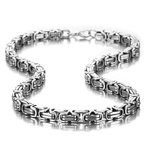 Stylish Mechanical Men's Necklace, Stainless Steel Silver Chain, 6mm Width
