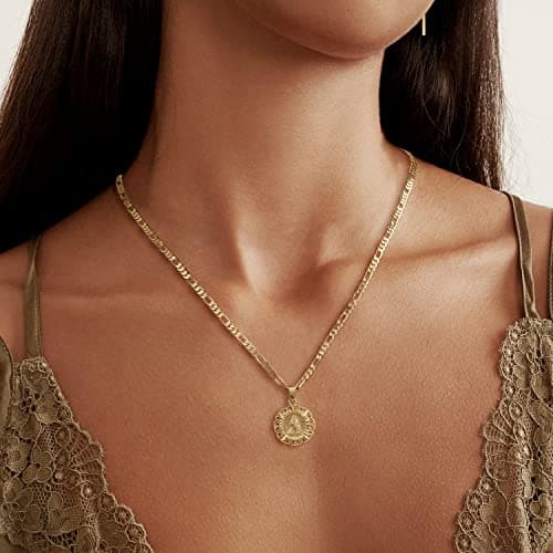 KissYan 14K Gold Plated Round Letter Pendant Monogram Necklace A-Z
