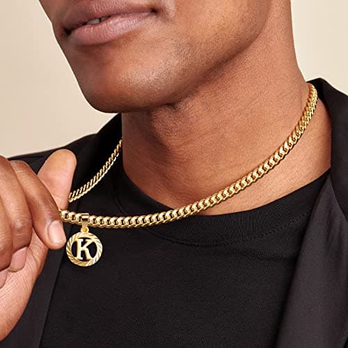KissYan 14K Gold Plated Round Letter Pendant Necklace Alphabet A-Z Women Men