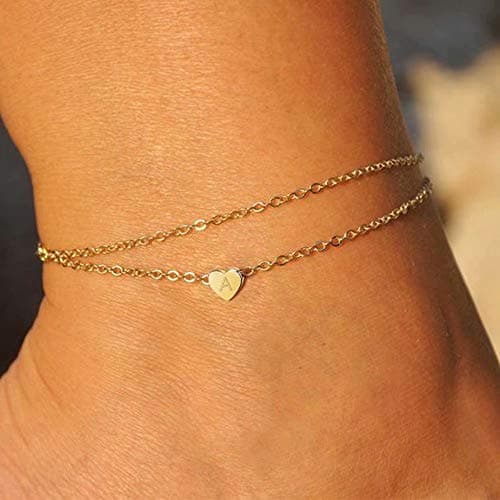 Turandoss 14K Gold Filled Layered Heart Anklet for Women
