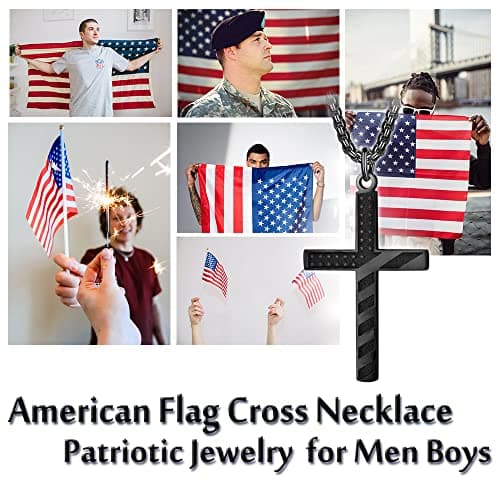 ZRAY American Flag Cross Necklace - Patriotic Stainless Steel Chain Gift for Dad