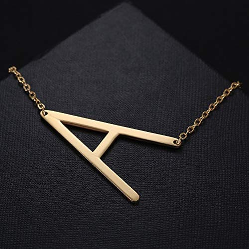MOMOL Sideways Initial Necklace - Large 18K Gold Plated Stainless Steel Pendant for Women