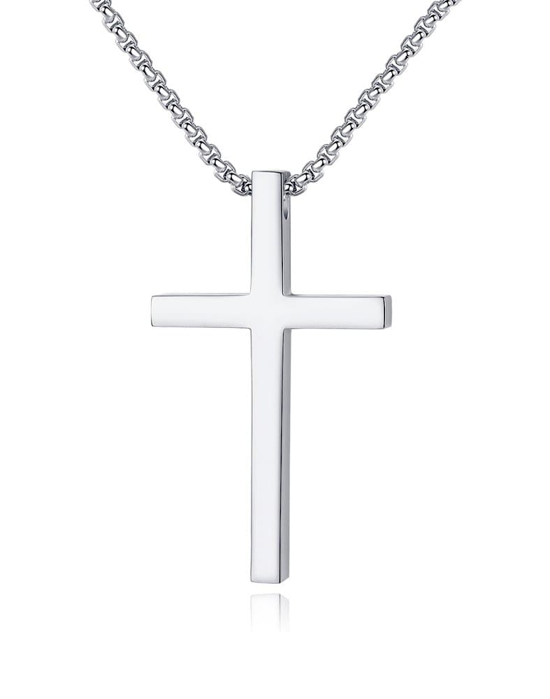 Reve Reve Simple Stainless Steel Silver Tone Cross Pendant Necklace 20-22 Inches