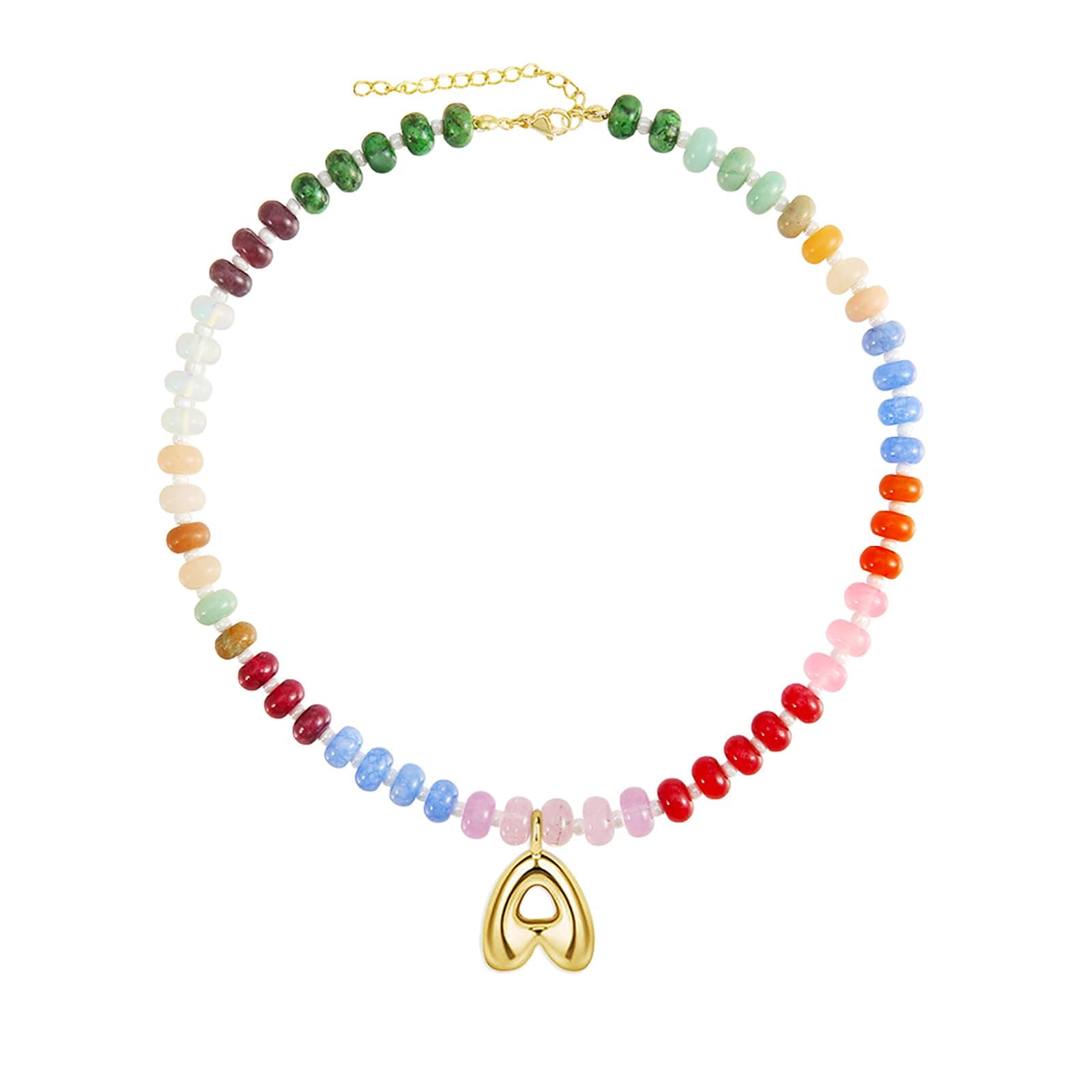 Hoifu Boho Gold-Plated Beaded Necklace with A-Z Pendant, Trendy Women's Beach Gift