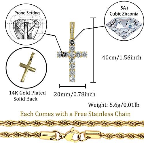 TOPGRILLZ Gold Heart Cross Necklace 14K Silver Plated Cubic Zirconia Pendant