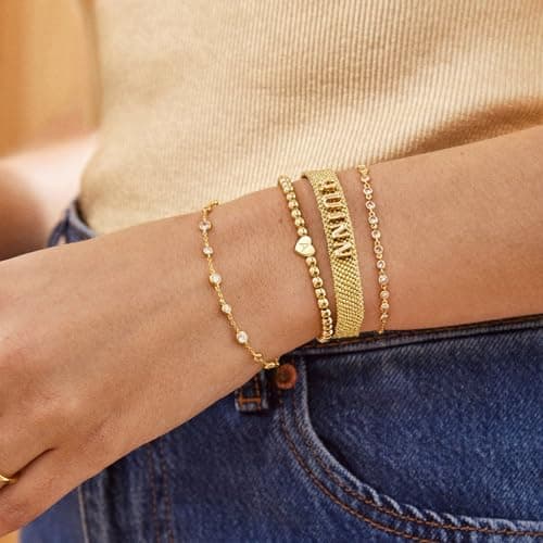 MARYLAX Gold Heart Charm Letter Bracelet for Women
