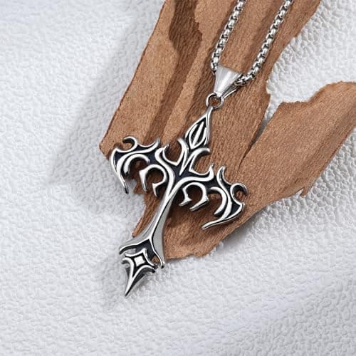 HEXALOVA Silver Cross Necklace for Men & Women Gothic Christian Jewelry