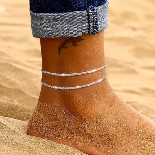 MIDEEO Women's 14K Gold Heart Herringbone Anklets Rhinestone Jewelry Gift