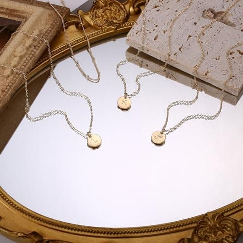 IEFWELL Initial Necklaces for Women & Girls - Gold, Silver, Rose Gold Hammered Coin Jewelry