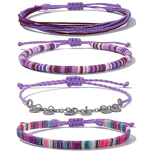 Fancy Shiny Waterproof Boho Anklet Set with Clay Beads & Stainless Steel Coins for Women