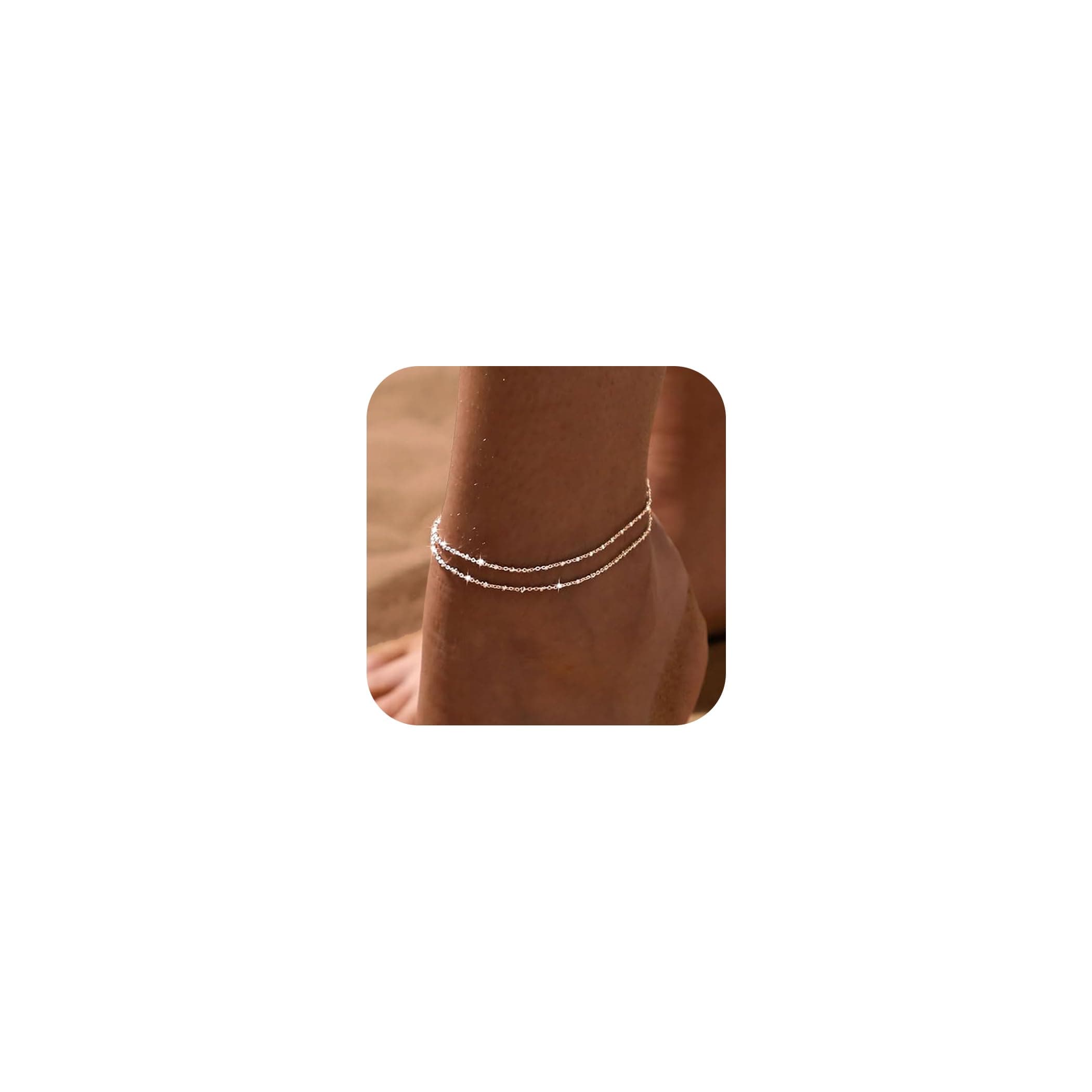 DEARMAY Dainty Silver Anklets for Women Waterproof S925 Sterling Silver Anklets Set