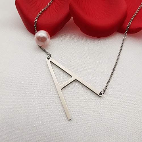 MOMOL Sideways Initial Necklace: 18K Gold Plated Big Letters Pendant for Women
