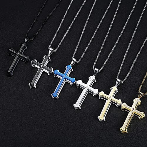Stainless Steel Nail Cross Pendant Necklace for Men Women 24" Chain
