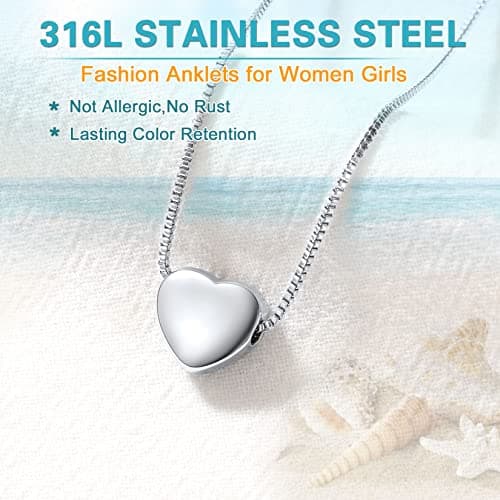 Stainless Steel Heart Anklets for Women Summer Beach Jewelry