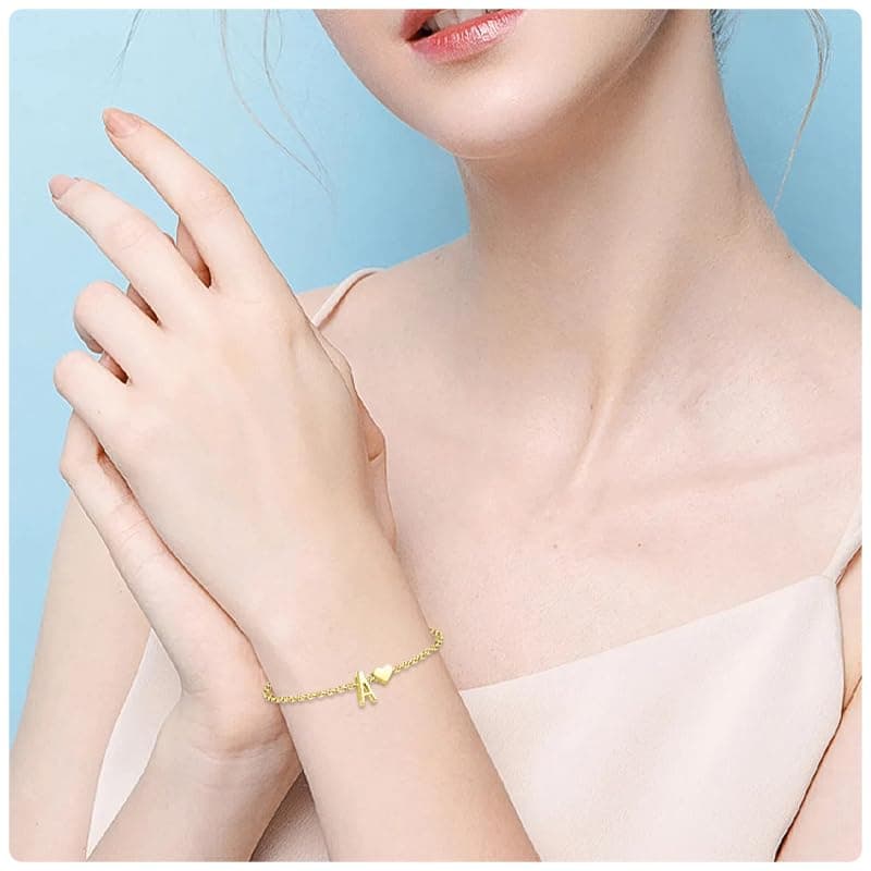 Seaield Women's 14K Gold Plated Personalized Initial Bracelet Trendy Gift