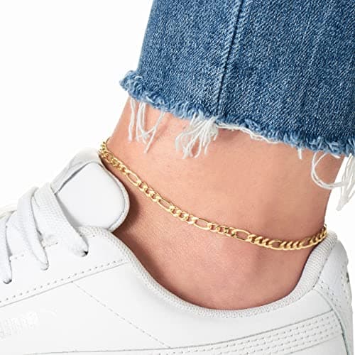 Barzel 18K Gold Plated Figaro Anklet for Women, 4.5MM, 10 Inches, Made in Brazil