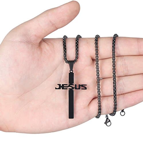 Stainless Steel Jesus Cross Pendant Necklace for Men & Women, 20-24 Inches Rolo Chain, Christian Gifts
