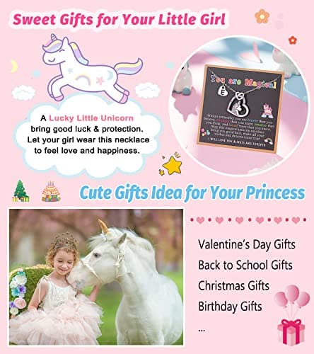 UNGENT THEM Silver Unicorn Initial Necklaces for Girls' Birthday Gifts