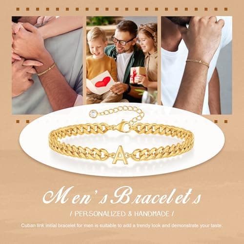 FOCOOG Men's Gold & Silver Initial Bracelet - Custom Adjustable Gift for Him Husband Dad