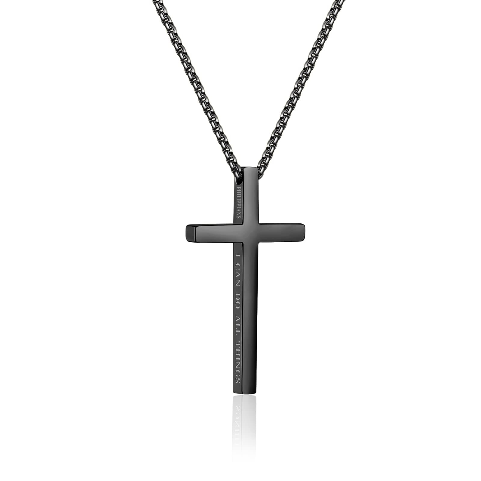 NiamGift Men's Stainless Steel Faith Cross Necklace, 1.5" Pendant, 18" Chain, Minimalist Prayer Gift