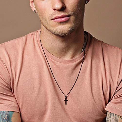Ursteel Men's Stainless Steel Cross Pendant Necklace, Black Gold, 16-24 Inches