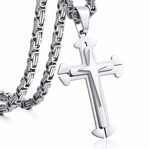 Trendsmax Men's Gold & Silver Stainless Steel Byzantine Cross Pendant Necklace 22-30inch