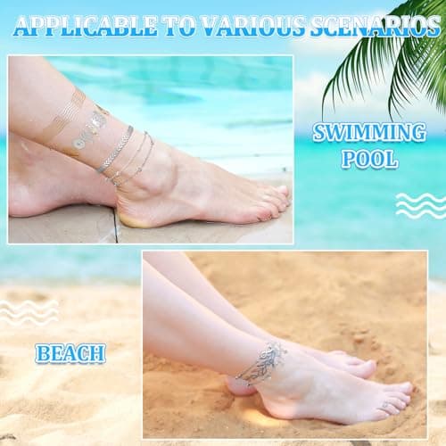 Hicarer 14K 16-Piece Boho Anklet Set for Women Adjustable Foot Hand Jewelry