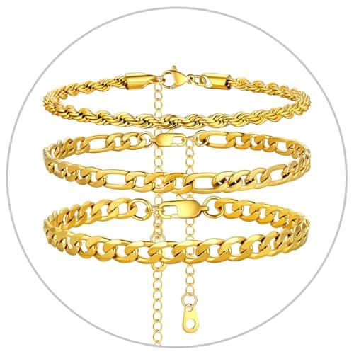 Stainless Steel Cuban Link Anklet Sets for Women, Adjustable 8.5"-10.5"