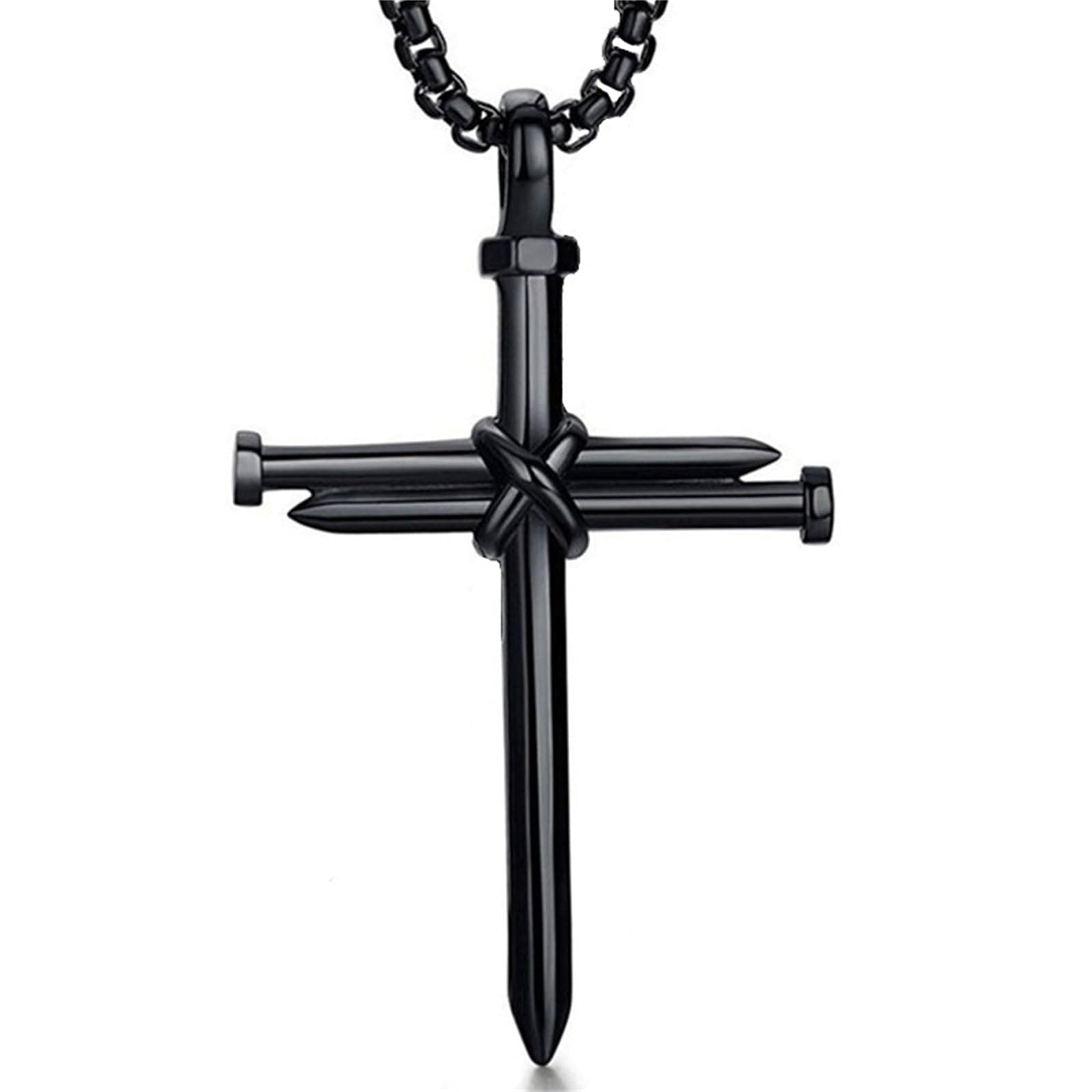 Stainless Steel Vintage Black Gold Silver Nail Cross Necklace for Men