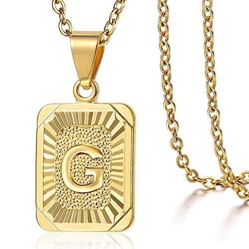 Trendsmax Gold Plated Rectangle Initial Pendant Necklace for Mens and Womens Rolo Chain