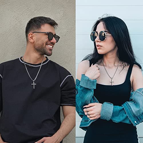 Cameido Sterling Silver Cross Necklace for Men & Women with Stainless Steel Chain Jewelry 16-28 Inches