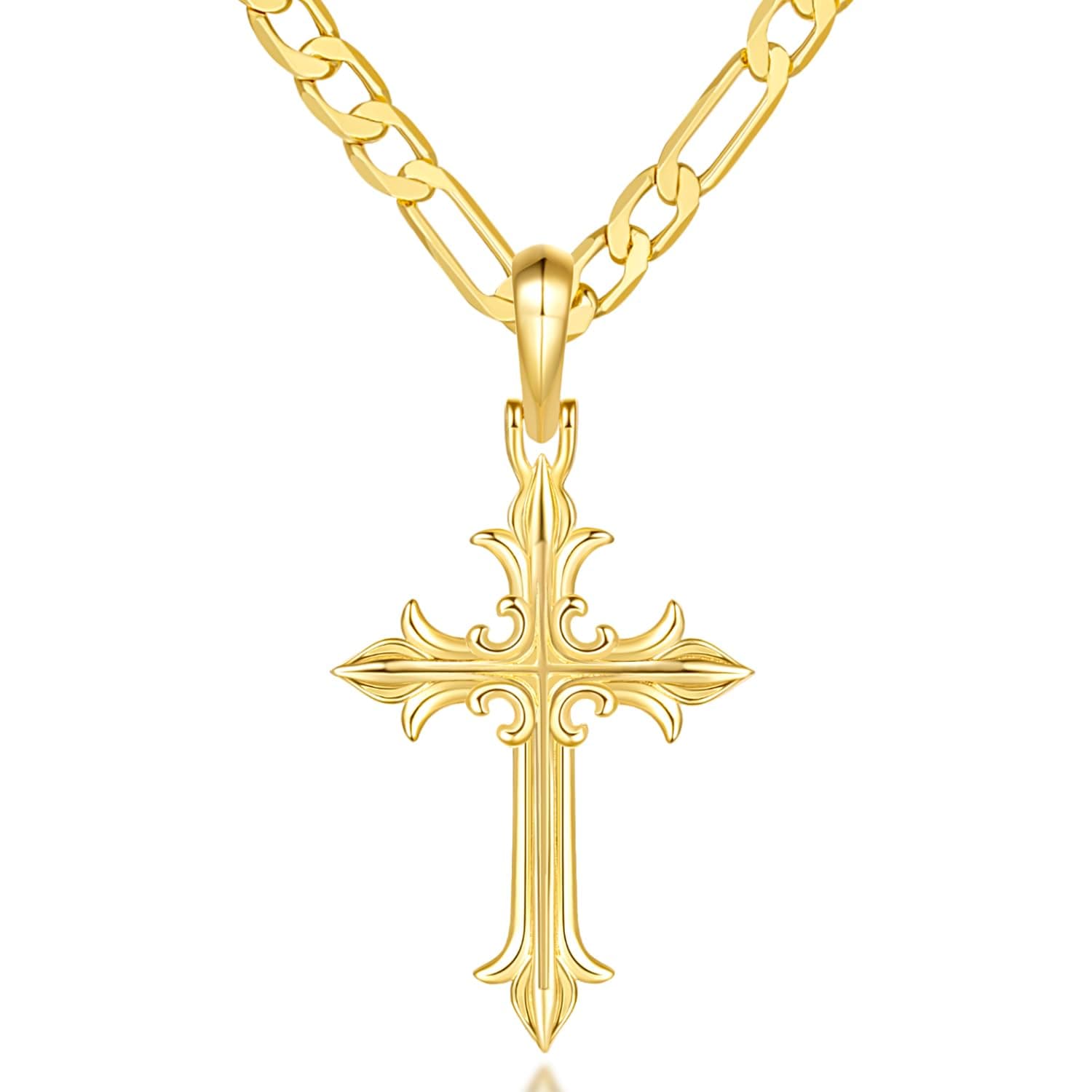 CHLOÉ LOVETT 14K Gold Cross Necklace for Men Figaro Chain