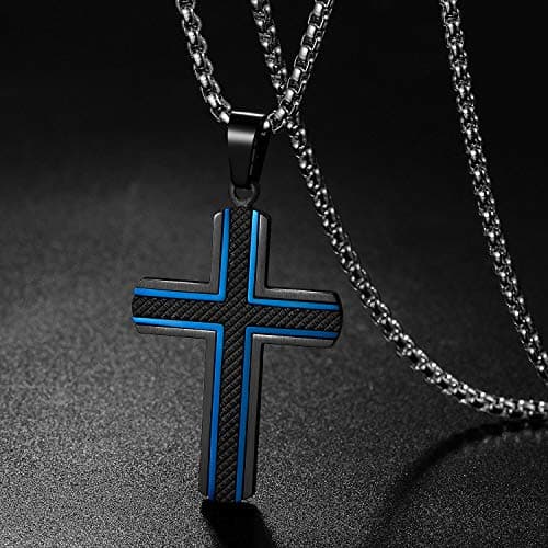 Holizaly Men's 316L Stainless Steel Cross Pendant White/Gold/Black/Blue Rolo Chain-Gift Box Included