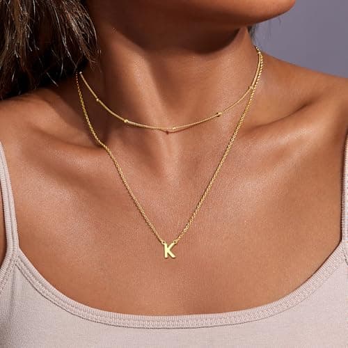 Poxtex Initial Necklaces for Women - 14K Gold Plated Dainty Pendant Choker Necklace