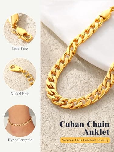 18K Gold or Rose Gold Stainless Steel Heart/Rope/Figaro/Cuban Chain Ankletbracelet, 25-30 CM
