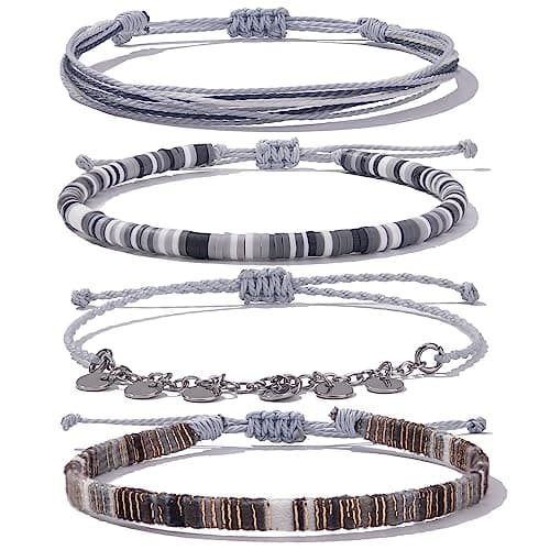 Fancy Shiny Waterproof Boho Anklet Set with Clay Beads & Stainless Steel Coins for Women